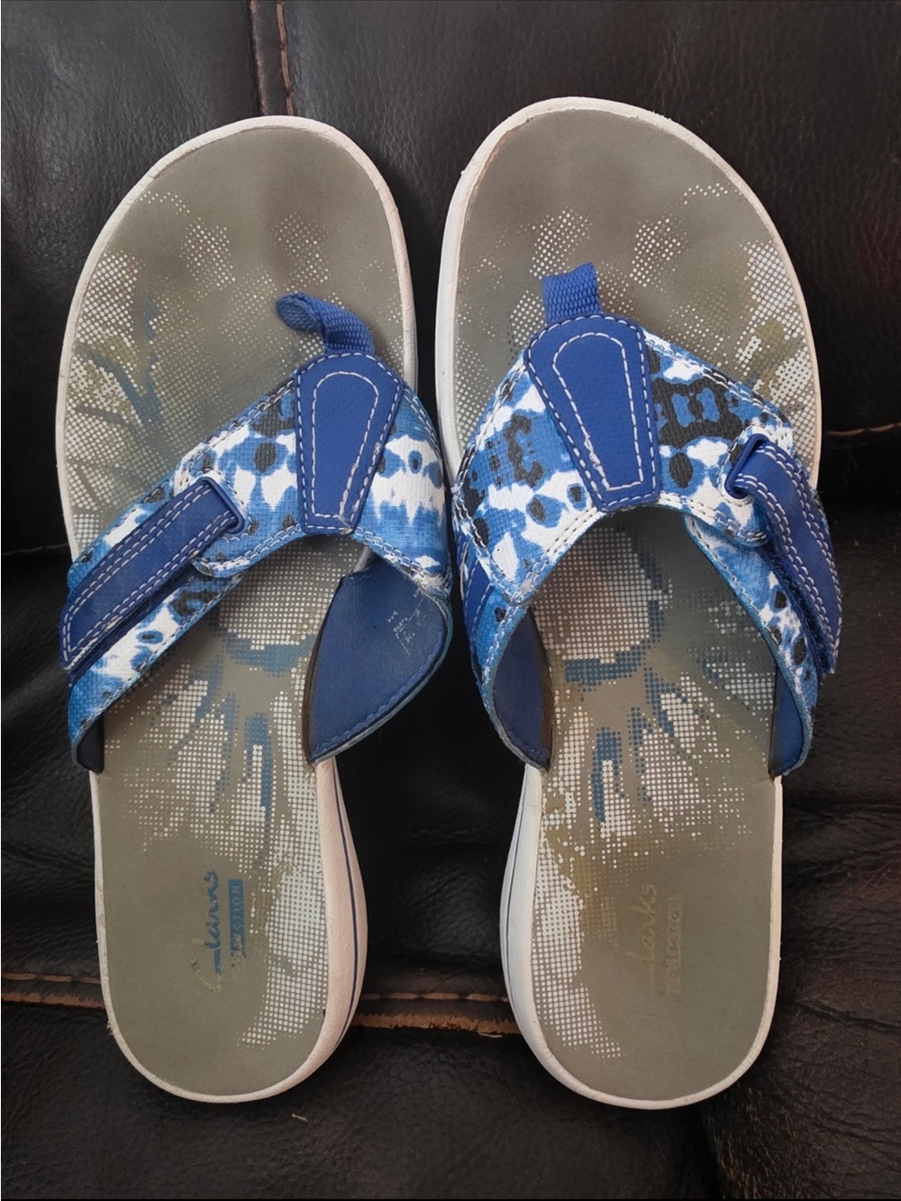 Clarks Blue Patterned Flip Flop Sandals